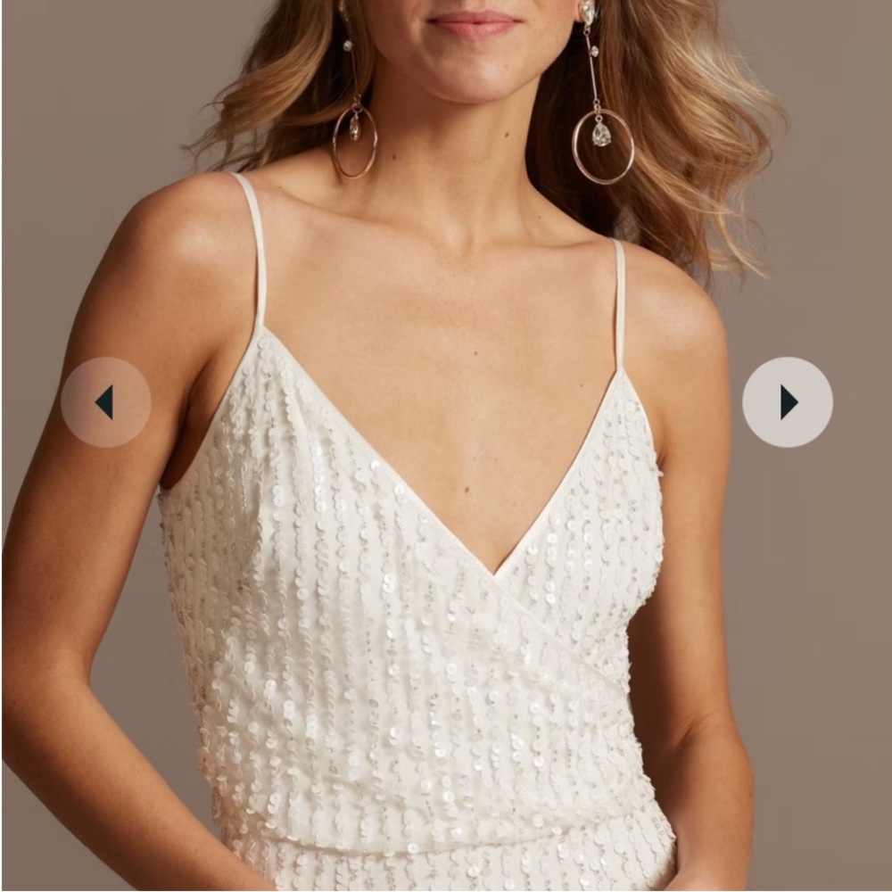 NWTs Davids Bridal “DB Studio” white sequein romper/one piece/jumpsuite Size 10.